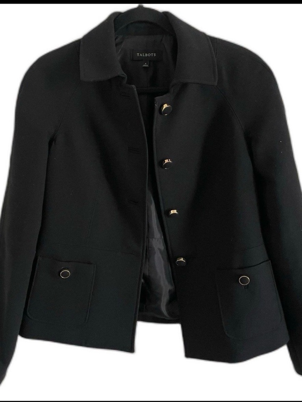 Talbots Black Women's Pea Coat with Metal Ring Pocket Detail